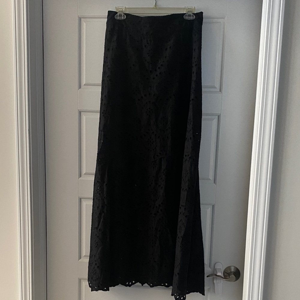 Elegant Black Eyelet Maxi Skirt